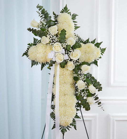 PEACE AND PRAYERS STANDING CROSS IN WHITE
