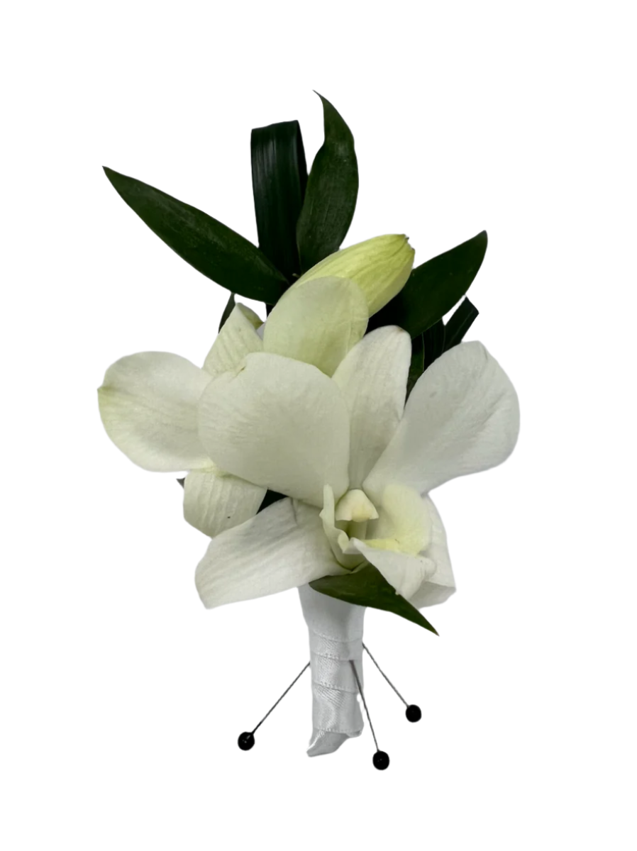 White Dendrobium Orchid Boutonniere